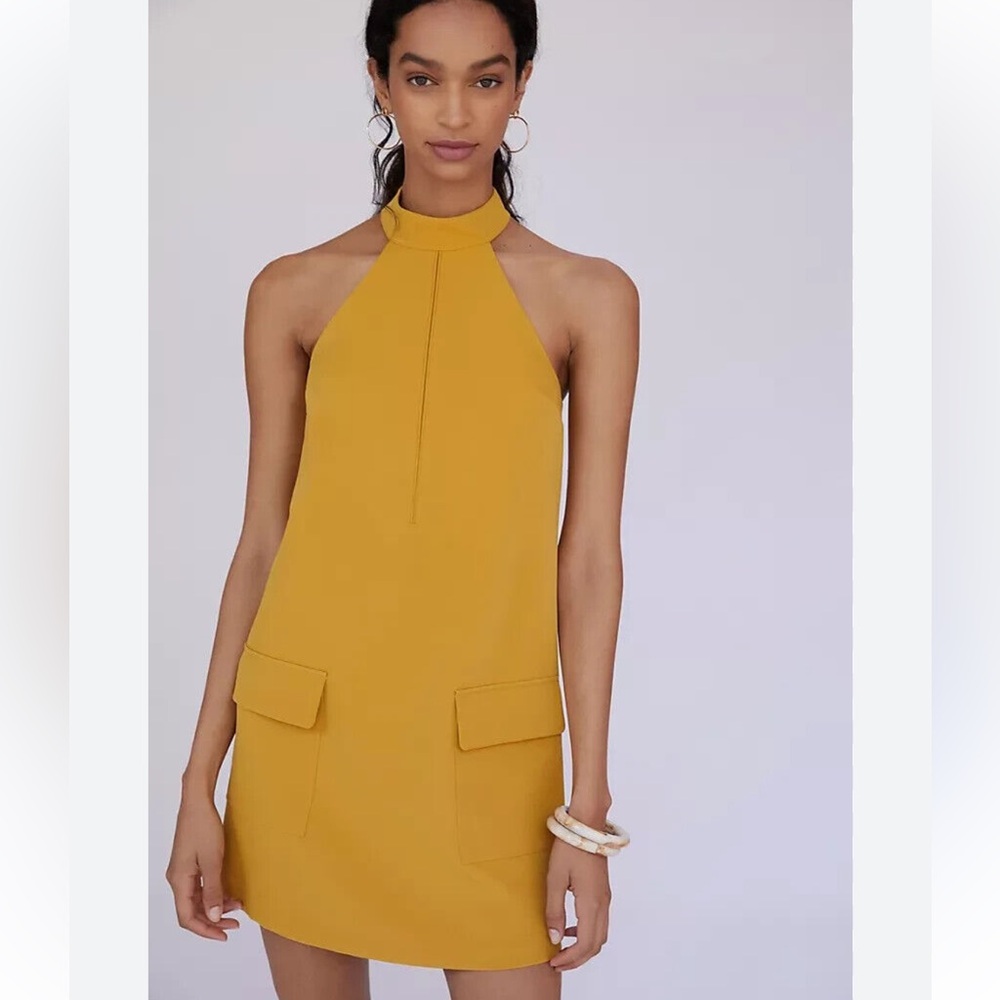 Anthropologie Mustard Yellow Halter Mini Dress
